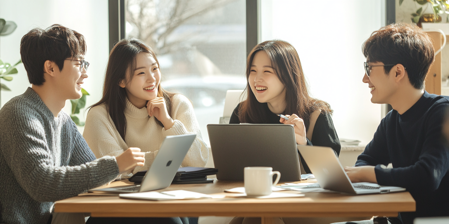 홈페이지 제작업체 브랜디드 플레이스의 모닝 차 한잔 하며 토론 장면